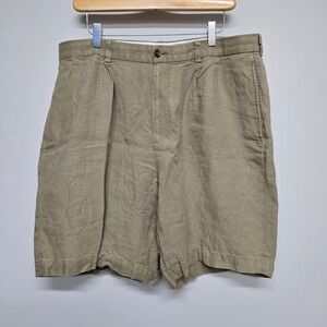Brooks Brothers Irish Linen Shorts Mens 36 Khaki Pleated Coastal Old Money